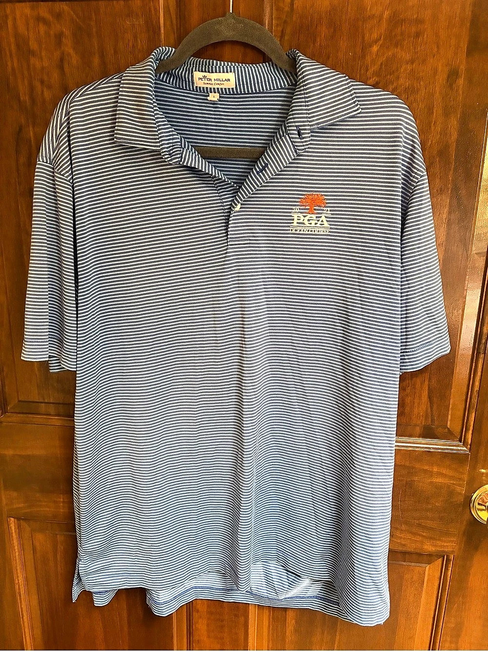 Peter Millar Summer Comfort Performance Stripe Polo - 2021 PGA Ocean Course Blue
